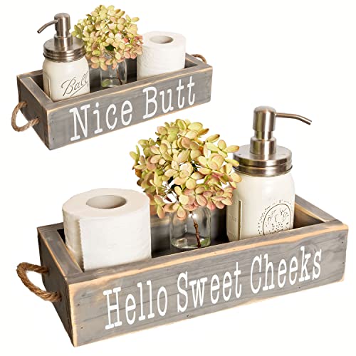 MAINEVENT Nice Butt Bathroom Decor Box, One Box with Print on 2 Sides Farmhouse Bathroom Toilet Decor, Nice Butt Rustic Organizer - color: Grey