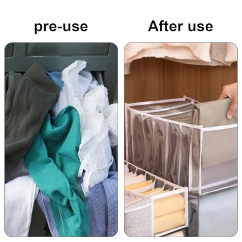 7-Compartment Clothing Organizer for Jeans and Shirts, Foldable Fabric Storage Box with Handles, Closet Drawer Solution - color: Grey2, size: 14X9.8X7.8inch