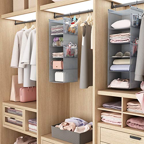 MAX Houser 5 Shelf Hanging Closet Organizer,Space Saver, Closet Hanging Shelves with (4) Side Pockets,Foldable,Light Grey - color: Lightgrey
