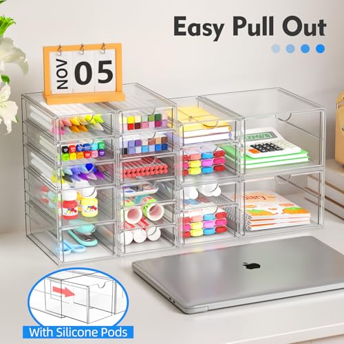 ARSTPEOE Makeup Acrylic Organizer with 17 Drawers(4 Sets), Desk Organizers and Accessories, Clear Makeup Organizer, Dustproof Storage Drawers for Office Art Craft Supplies - size: 17 Drawers