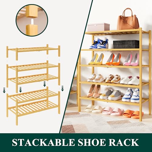 Smiry Shoe Rack, 4 Tier Thick Small Bamboo Shoe Organizer, Stackable Free Standing Wooden Shoe Storage Shelf for Closet, Entryway, Front Door Entrance, Natural - color: Natural, size: 17.32" Wide - 4 Tier - Thicker