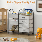 Baby Diaper Caddy Organizer Cart with Wheels, 4-Tier Rolling Diaper Cart with Dividers and Drawers, Multi-Layer Nursery Storage for Diapers & Baby Essentials - color: Grey