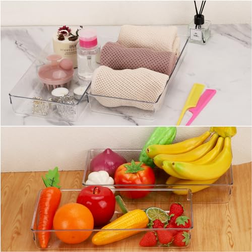 Ohlove 6Pcs Clear Plastic Drawer Organizers Tray 12" x 6.2" Storage Bins with 25Pcs Non-Slip Pads for Makeup, Jewelries, Kitchen Utensils, Bathroom and Office - size: 12"x6"