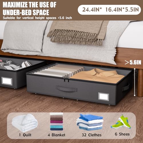 EE-RoomWorld Underbed Storage With Wheels, No Assembly Required - 5.5 Inch Height Black Underbed Bins, Low Profile Rolling Shoe Storage Containers for Dorm - color: Black, size: 5.5 inch height