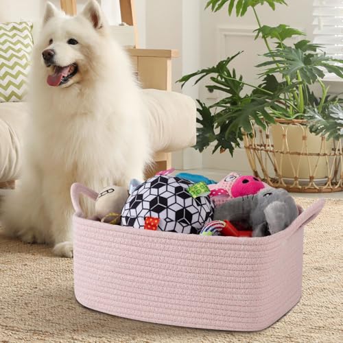 OIAHOMY Woven Basket, Gift Basket Empty with Gift Bags and Ribbons, Rope Baskets for Baby Showers, Storage Baskets with Handles for Nursery, Pet Toy Organizer - Mixed Pink - color: Mixed Pink, size: Medium: 13.5L*10W*6H