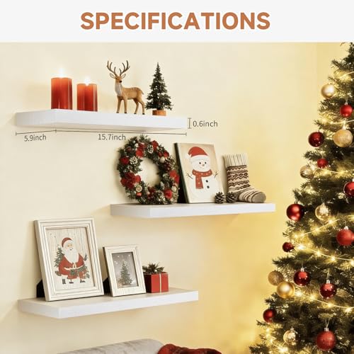 Easy Install Floating Shelves, 15.7 Inch Wall Mounted Wooden Shelf, Small Hanging Shelf for Home Decor, Books and Storage, Organizer for Bedroom, Bathroom, Kitchen, Set of 3, Vintage Brown - color: Vintage Brown, size: 15.7IN