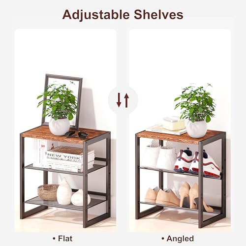 CHEMPFR Narrow 3-Tier Shoe Rack, Slim Space-Saving Shelf with Decorative Wood Top & Steel Mesh, Entryway/Closet/Dorm Organizer, 16.5x11.8x19.8 Inches - size: 3 Tier (16.5″x11.8″x19.8″)