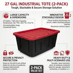 27 Gal Industrial Tote,4 Pack Plastic Storage Bins with Lids Tough Large Storage Bin,Black with Red Lid Plastic Storage,Stackable & Nestable for Garage, Basement, or Outdoor (4 Pack) - size: 4 Pack