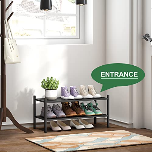 kiplant 2-Tier Black Bamboo Shoe Rack, Stackable Bamboo Wood Shoe Rack for Closet, Entryway & Hallway - color: Black, size: 2-Tier