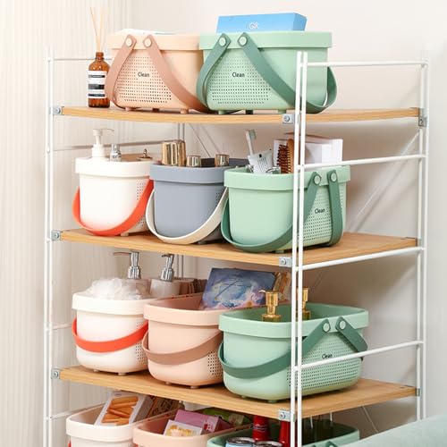 JiatuA Plastic Storage Basket with Handle Portable Shower Caddy Tote Organizer Basket Bin for Bathroom Kitchen Dorm Room Bedroom, Small Pink - color: Pink, size: Small