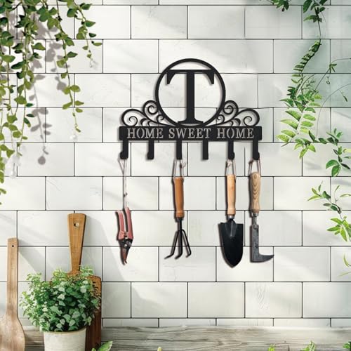 Metal Letter T Key Holder for Wall, Monogram Coat Rack Wall Mount, Key Hooks Perfect for Bathroom, Living Room, Kitchen, Office Ideal Wedding, Anniversary, Housewarming Gift (T) - style: T