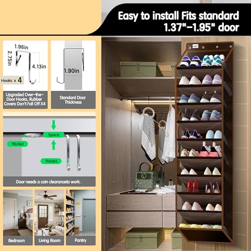 Kotkn 10 Tier Over The Door Organizer - Heavy Duty Hanging Storage Rack with Sturdy Oxford Fabric, Holds 20+ Pairs of Footwear, Boots & Sneakers, Saves 50% Closet Space (Dark Curry) - color: 10-cell Dark Curry