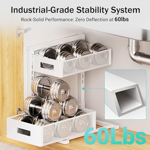 Petiza Under Sink Organizer Adjustable Height 2 Tier Bathroom Organizer Pull Out Cabinet Organer kitchen organizers and storage fridge organizers and storage,White,XL-1 Pack - color: white, size: Extra Large-1 pack
