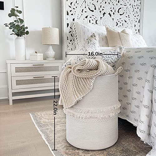 CherryNow Baby Laundry Hamper for Nursery, Tall Basket for Laundry Room, White Woven Storage Basket for Clothes, Toys, Towels, 16 x 22 inches, 69L - color: Off-white, size: 69L (16"W x 22"H)