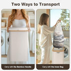100L Laundry Hamper with Lid, Large Laundry Basket with Bamboo Handles, Clothes Hampers for Laundry with Removable Bag, Dirty Clothes Hampers for Bedroom Aesthetic, Beige - color: Beige
