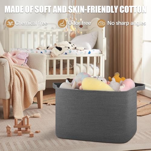 OIASKET 118L Extra Large Blanket Basket, 24.8"x17.7"x16.2" Woven Rope Baskets for Storage, Nursery Blanket Storage for Living Room, Toy Basket with Handle Organizing Comforter Cushions Pillows, Grey - color: Dark Grey