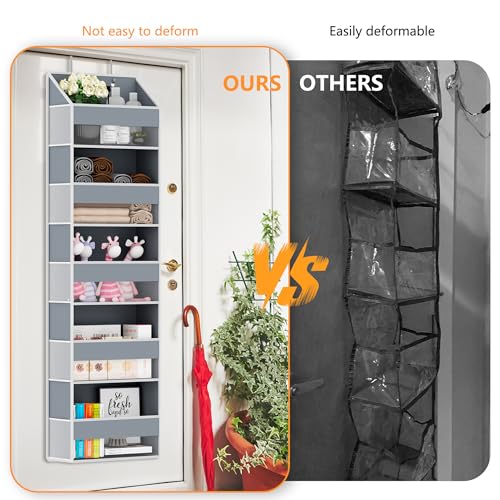 Over The Door Organizer - Over Door Storage Organizer with 5 Large Pockets & 10 Mesh Side Compartments - Heavy-Duty Hanging Storage for Bathroom, Bedroom & Closet - Baby Room Organize - Grey - color: Grey
