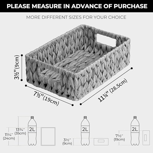 GRANNY SAYS Wicker Baskets for Storage, Waterproof Storage Baskets, Odorless Wicker Basket with Handles, Decorative Storage Containers, Gray Basket for Pantry Storage, 2-Pack - color: Gray, size: 11 ¼"L x 7 ½"W x 3 ½"H