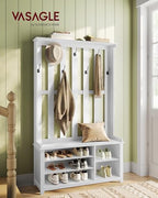 VASAGLE Hall Tree with Bench and Shoe Storage, Coat Rack with Shoe Bench, 7 Double Hooks for Jackets, Hats, Entryway, Bedroom, Living Room, 13.8 x 31.9 x 70.9 Inches, Matte White UHSR414WB01S - color: Matte White