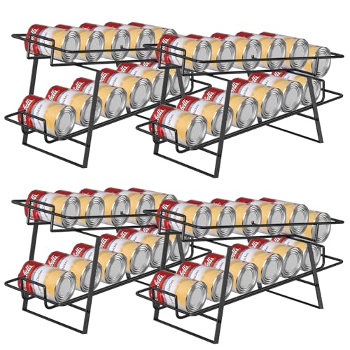 MOOACE 4 Pack Can Dispenser Rack, Can Organizer for Pantry Kitchen Cabinet, Canned Food Storage Holder for Refrigerator Countertop, Black