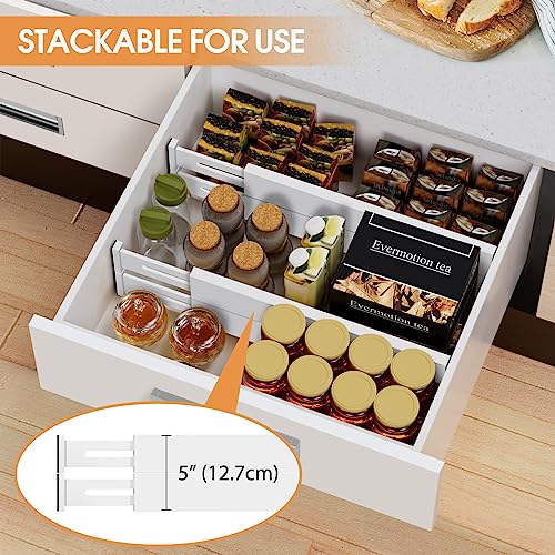 Bamboo Drawer Dividers Organizers, Kitchen Drawer Organizer, Adjustable Drawer Divider for Clothes, Kitchen, Dresser, Bedroom, Bathroom and Office, 4-Pack (White, 12-17 IN) - color: White, size: 12-17 IN
