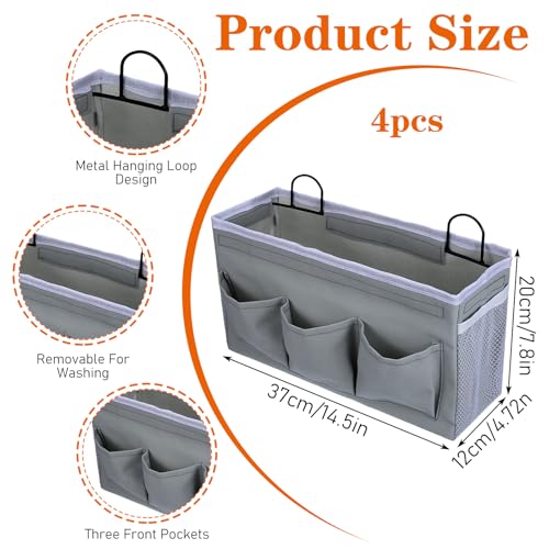 4pcs 3-pockets Wall Hanging Storage Bag, Bedside Caddy Organizer Bags,Bed Caddy Linen Fabric Door,Baskets with Pockets and Fixed Straps Waterproof Bin for Kitchen, Bedroom,Office,Hospital Beds