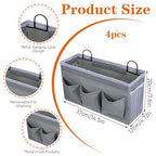 4pcs 3-pockets Wall Hanging Storage Bag, Bedside Caddy Organizer Bags,Bed Caddy Linen Fabric Door,Baskets with Pockets and Fixed Straps Waterproof Bin for Kitchen, Bedroom,Office,Hospital Beds