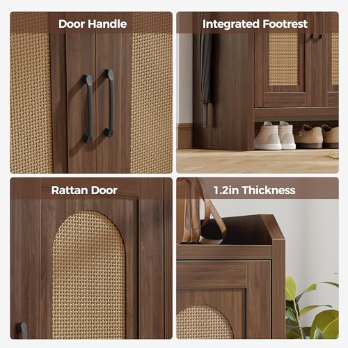 Mericonia Rattan Shoe Storage Cabinet, Farmhouse Shoe Cabinets Storage for Entryway, Boho Wooden Shoe Rack with 3 Doors for Entryway, Hallway (Walnut, 3 Door) - color: Walnut, size: 3 Door