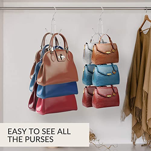 ZEDODIER 2 Pack Purse Organizer for Closet, Heavy-Duty Hanging Purse Hanger Closet Holds Up to 12 Purses, Metal Rotating Space Saving Bag Holder Handbag Storage Hook Backpack Rack, Silver - color: Silver, size: 2 Pack