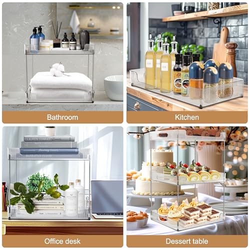 Goderewild 3 Tier Bathroom Counter Organizer, Multi-Purpose Cosmetics Skincare Shelf, Fits A4 Size Makeup Organizer for Office and Vanity Tray, Countertop Storage Solution for Kitchen,Bath.(Clear) - size: 3-Tier
