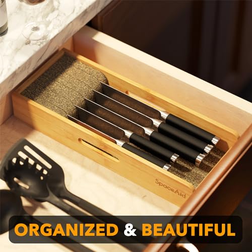 SpaceAid Knife Drawer Organizer Bamboo Insert Dock, Kitchen Steak Knives Holder Organizers Block for Drawer in Storage Organization (Small) - size: Natural, Small