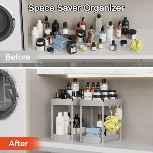 Ukeetap 2 Pack Multi-Purpose Pull-Out Storage Organizers, Under Sink Organizers and Storage for Bathroom & Kitchen, Under Cabinet Organizers and storage, 12.8 Inch, Grey - color: Gray, size: 12.8 Inch