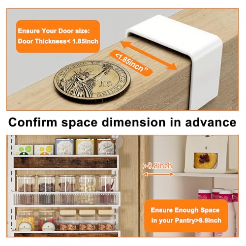6 Tier Over the Door Pantry Organizer 2 IN 1 Hanging or Wall Mounted Spice Rack with Adjustable Basket,Heavy Duty Seasonning Storage Shelf for Kitchen Pantry and Bathroom - color: White, size: 6 Tiers