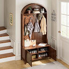 Hall Tree with Bench and Shoe Storage, Entryway Storage Bench with Coat Rack, 78.74" Coat Rack with 7 Hooks and Adjustable Shelves, Farmhouse Style Furniture Organizer for Hallway (Walnut, 78.74"H) - size: 78.74"H