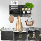 Farmhouse Wall Decor Key Holder with Mail Organizer - Solid Wood Wall Mount Key Rack (8 Hooks) | Self-Adhesive/Drill Install | Entryway Shelf for Keys, Sunglasses & Home Organization (BLACK)