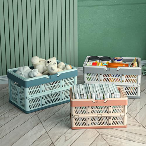 Foldable Handle Storage Crate Bin - 20L Collapsible Plastic Crate Stacking Storage Basket - Pink & Rose M - color: Pink