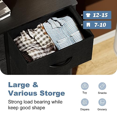 DUMOS Dresser for Bedroom with 8 Drawers, Clothes Drawer Fabric Closet Organizer, Cloth Dresser with Metal Frame and Wood Tabletop Chest Storage Tower for Kids Room, Nursery, Living Room, Entryway - color: Black, size: 12"D x 32"W x 36"H (8 Drawers)