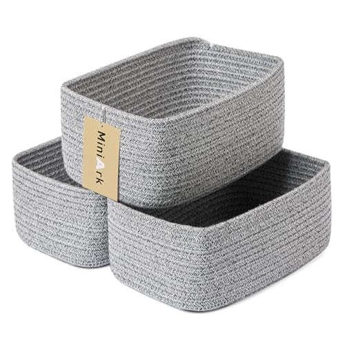 MiniArk Small Storage Baskets for Organizing | Closet Organizer Bins | Shelf Toy Basket | Woven Rope Baskets | Cube Decorative Box | Shallow Basket | 11.5x7.5x4.7” | 3 Packs Mixed Grey - color: Grey, size: 3pcs-L11.5xW7.5xH4.7"