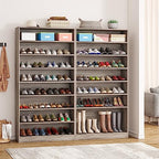 Tribesigns Tall Shoe Cabinet, 9 Tiers 40-45 Pairs Heavy Duty Wood Freestanding Shoe Storage Cabinet, 70.8'' Tall Shoe Cabinet with Open Storage for Entryway (1, Beige Gray) - color: Beige Gray