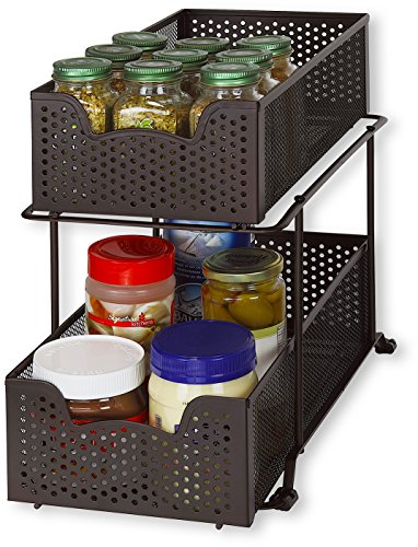 Simple Houseware 2 Tier Sliding Cabinet Basket Organizer Drawer, Bronze - color: Bronze, size: 1-Pack