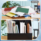 3 Pack Cardboard Magazine File Holders 12 Grids Vertical Book Bins 10.6'' x 10.2'' x 14'' Magazine Document Storage Box for Desk Shelves Home Office Classroom Library Use (Black) - color: Black