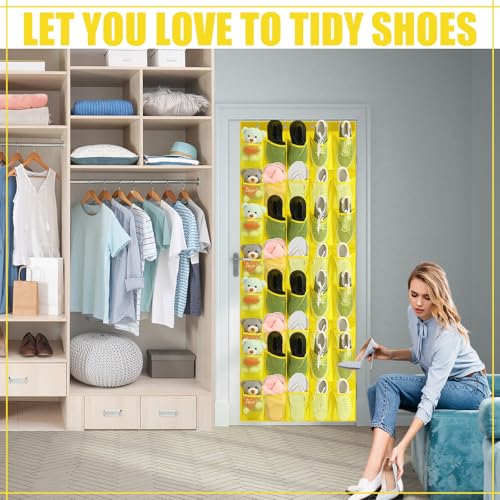 Windyun 40 Over the Door Shoe Organizer Large Mesh Pocket Hanging Shoe Rack for Closet Yellow Nonslip Behind Door Storage Holder Back to School Organizer for Dorm Room College Classroom Storage - color: Yellow
