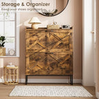 Nicetree Shoe Cabinet Organizer with 2 Flip Drawers, Freestanding Narrow Rack with Metal Legs, Farmhouse Slim Shoe Storage for Entryway, Foyer, Hallway, Rustic Brown - color: Rustic Brown, style: 2-Drawers