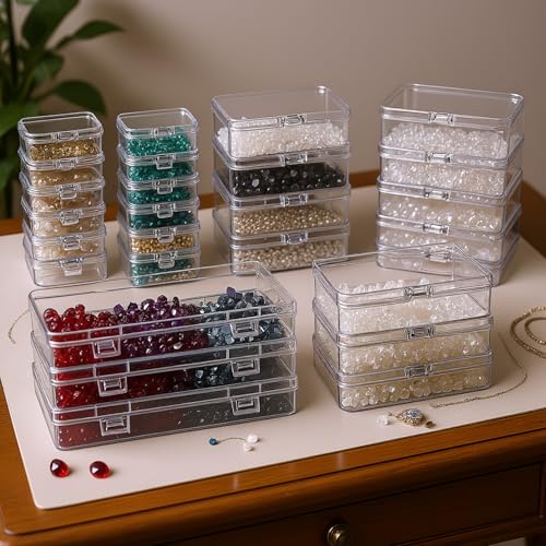 Goodma 24 Pieces Mixed Sizes Rectangular Empty Mini Clear Plastic Organizer Storage Box Containers with Hinged Lids for Small Items and Other Craft Projects - size: 4 Sizes