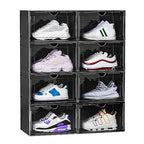 8 Pack XL Shoe Storage Box Organizer,Drop Side Large Shoe Boxes Clear Plastic Stackable Container,Magnetic Sneaker Display Case, Fit up to US 13（13.4”x 10.6”x 8.3”(8 Pack Black) - color: XL 8 Pack Black