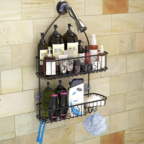 Simple Houseware Bathroom Hanging Shower Head Caddy Organizer, Black - color: Black, size: Large