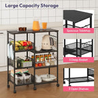 SWTYMIKI Kitchen Island Cart on Wheels - 4 Tier Rolling Kitchen Table Cart with Storage Shelves, 6 Removable Hooks& Locking Casters, Coffee Bar Cabinet for Dining Room Pantry Office, Black - size: 28x11.81in, style: Black