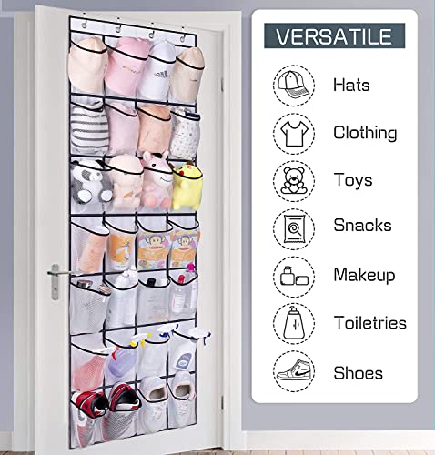 28 Large Pockets Over The Door Shoe Organizer, Hanging Shoe Organizer for Closet, Premium Clear Shoe Rack for Door, Shoes Hanger Organizers Storage Holder for Back of Door and 4 Metal Hook White - color: White, size: 28 Pockets