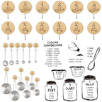 Measuring Cup and Spoon Organizer, 12 Pack Adhesive Wood Hooks for Hanging with 6 Kitchen Conversion Chart Stickers, Kitchen Hooks for Space Saving Storage - style: 12 Pcs Wood Hooks with Stickers