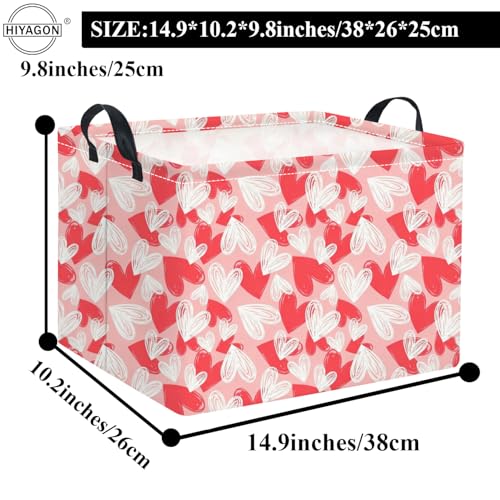 HIYAGON Rectangular Valentines Basket Fabric Storage Bin Storage Boxes Collapsible Storage Basket for Clothes Books Shelves Basket(Pink White Heart) - color: Pink White Heart